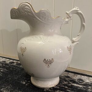 Bonita V. P. Co Porcelain Water Pitcher White with Gold Trim RARE Antique